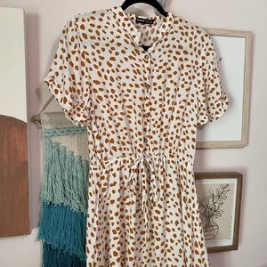 SHEIN Cream Mock Neck Flutter Sleeve Midi Dress